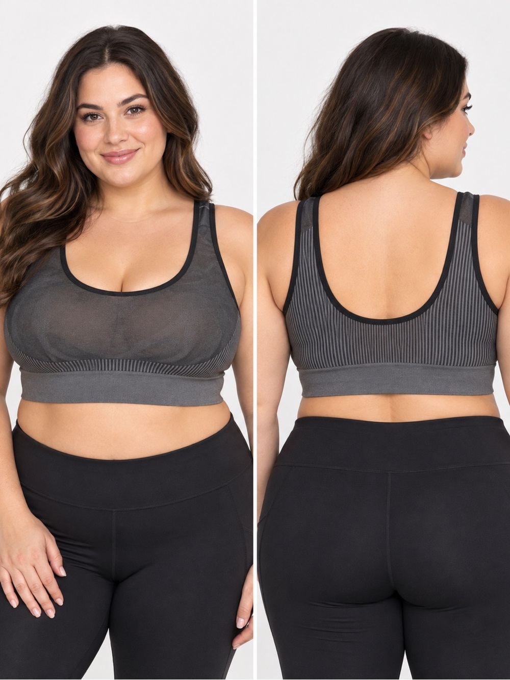 Charcoal Grey Seamless Sports Bra Stretch Athletic Crop Top Plus Size 3X